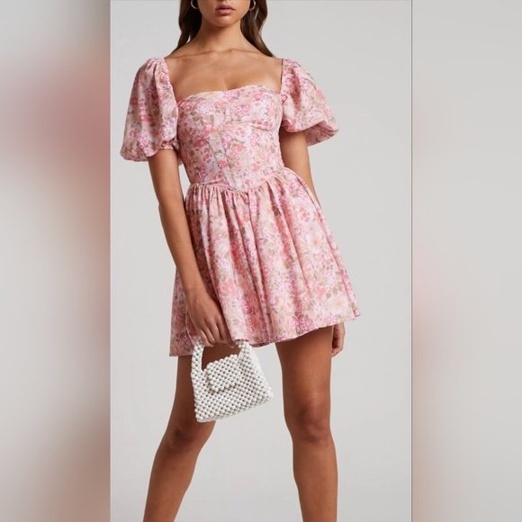 Showpo. Dresses & Skirts - Showpo Phorchia Mini Floral Puff Sleeve Corset Dress